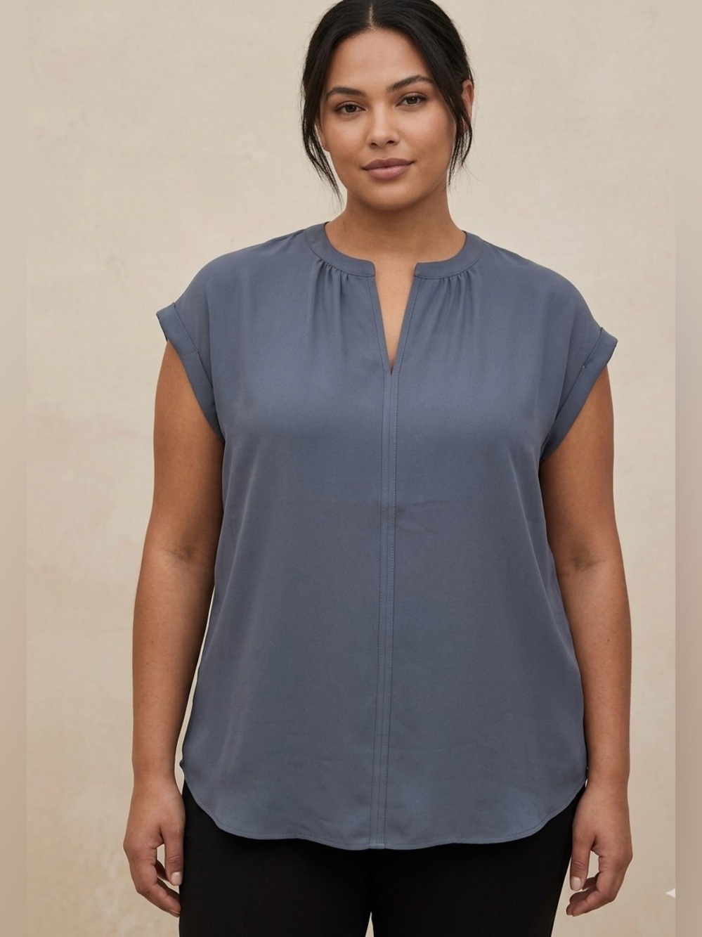 Philosophy Slate Blue Split-Neck Cap Sleeve Blouse